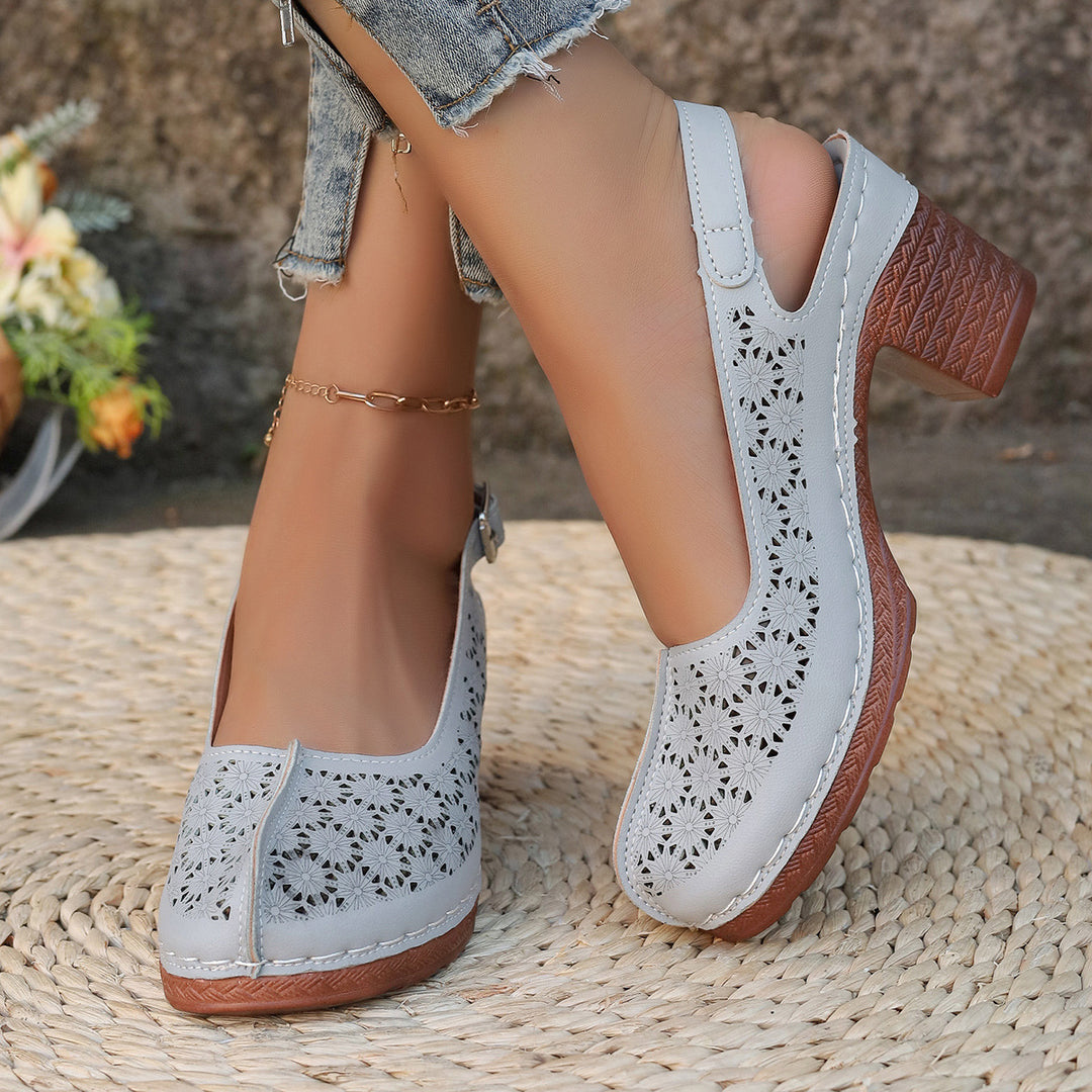 Damen  elegante Slingback-Pumps mit floralem Laser-Cut, gepolsterter Komfortinnensohle und stabilem Blockabsatz Echo Archiv