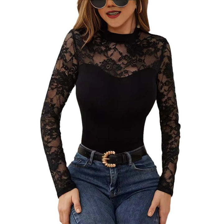 Damen Elegantes Longsleeve-Oberteil mit romantischer Spitze Echoarchiv