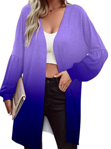 Damen Leichter Offener Longcardigan mit Federmotiv und Oversize-Ärmeln – Veloura