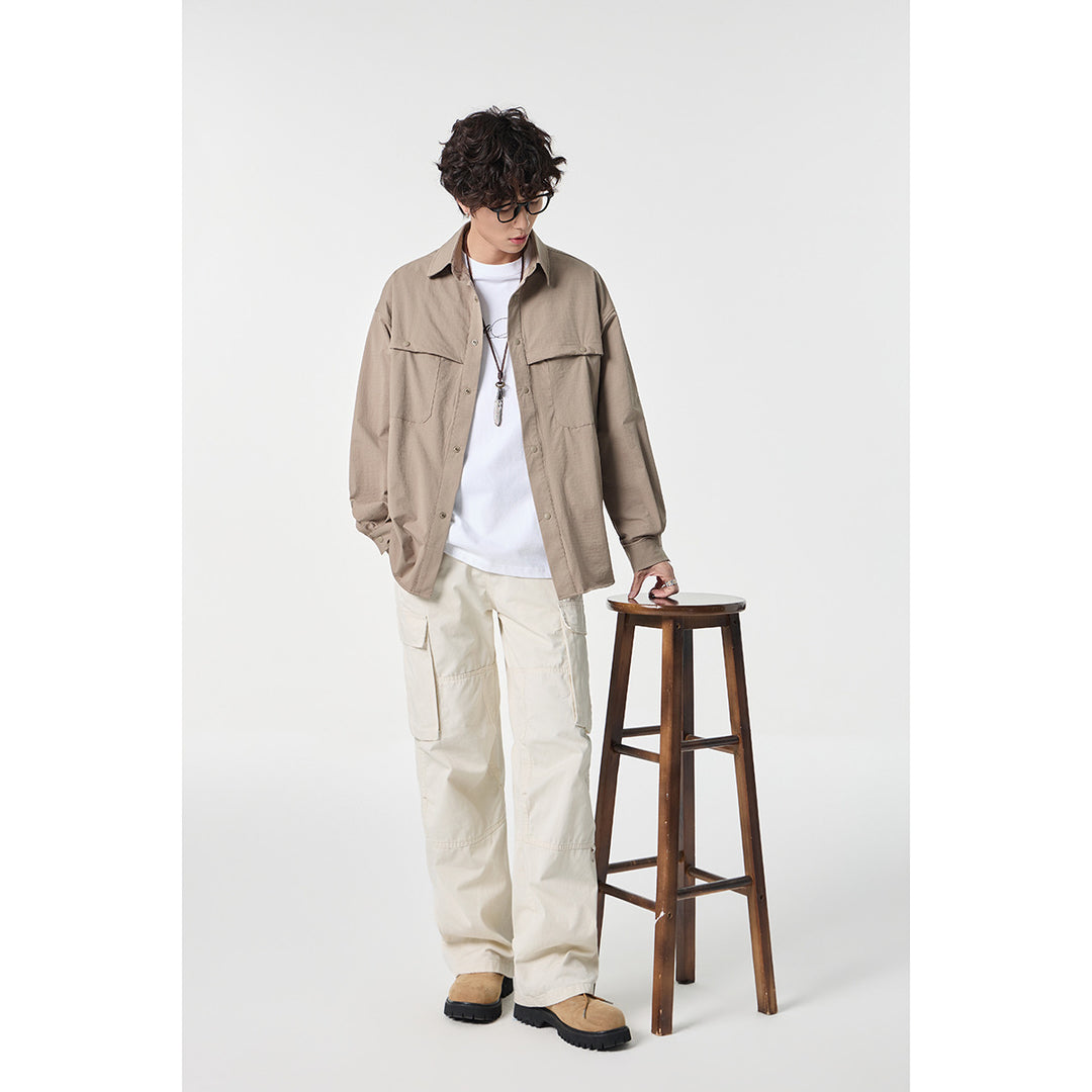 Unisex Weit geschnittene Hemdjacke im Utility‑Stil mit Druckknopfleiste Echoarchiv