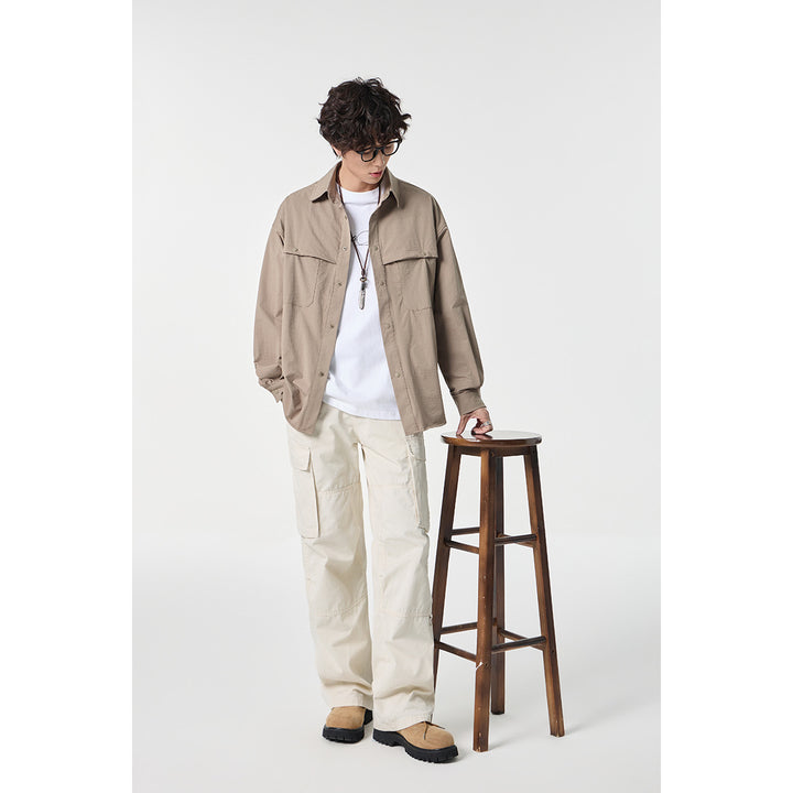 Unisex Weit geschnittene Hemdjacke im Utility‑Stil mit Druckknopfleiste Echoarchiv