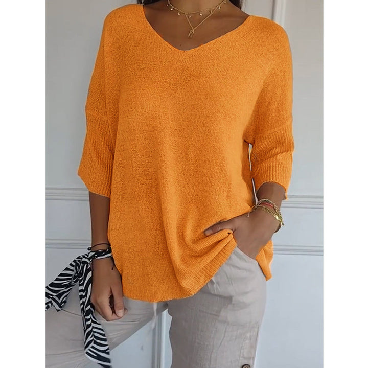 Damen nan locker sitzender V-Ausschnitt Feinstrickpullover mit dreiviertelÄrmeln Echo Archiv