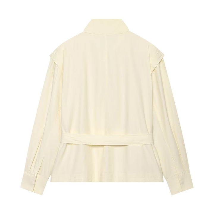Damen Kurzjacke aus fließendem Stoff mit Taillengürtel und Cape-Schulter Echo Archiv