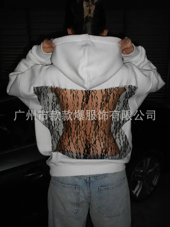 Damen nan Kapuzensweatshirt mit transparenter bestickter Rückenpartie Echo Archiv