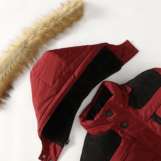 Herren Isolierter Steppparka mit Kunstfellkapuze, verdeckter Zip- und Druckknopfleiste – Montevé