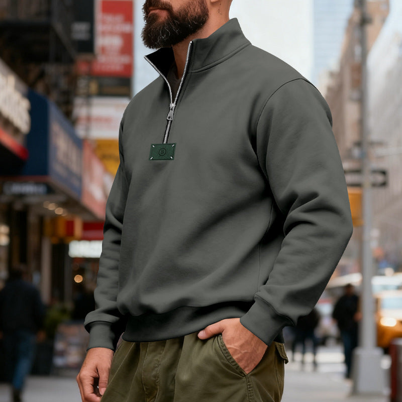 Herren nan hochgeschlossener Quarterzip-Sweatshirt aus schwerem Baumwollfleece mit Stehkragen Echo Archiv