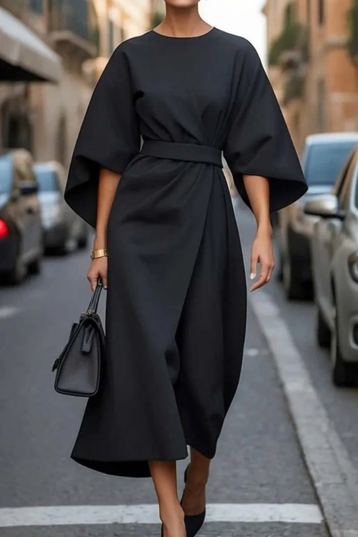 Damen elegantes Maxikleid mit Ballonärmel und tailliertem Schnitt Echoarchiv