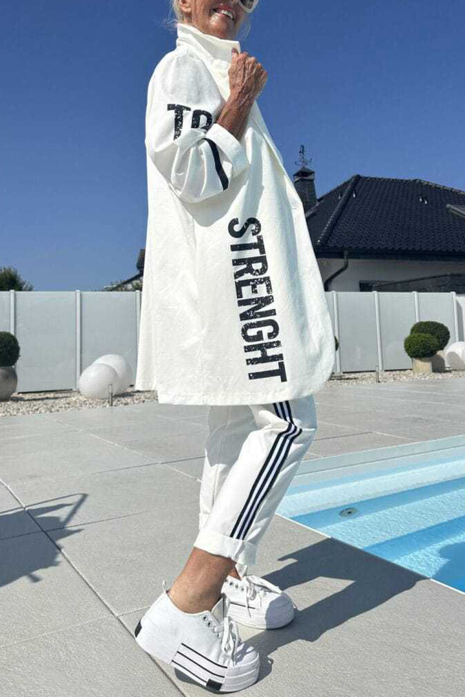 Length Letter Printed Trenchcoat und Hose Zweiteiler Satz – Avérine