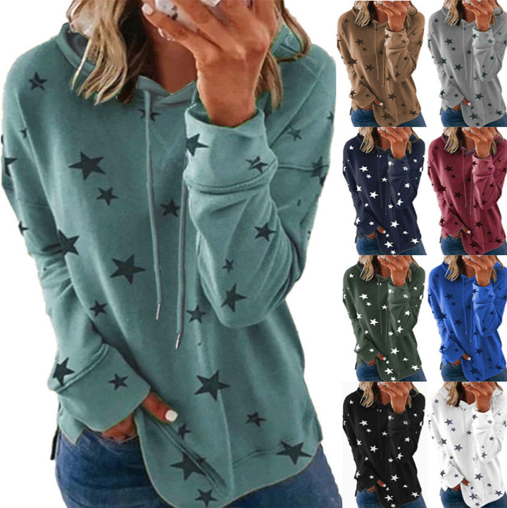 Damen Oversize-Kapuzenpullover aus weichem Baumwollmix mit Sternenprint Echoarchiv