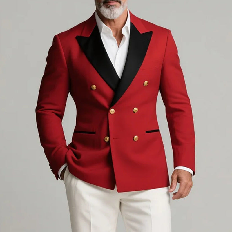 Herren eleganter Zweireiher Blazer mit luxuriösen Knopfdetails und schicken Aufschlägen Echoarchiv