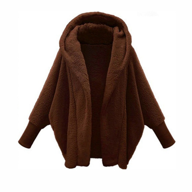 Damen Kuscheliger Oversize-Kapuzencardigan aus Teddyfleece mit Fledermausärmeln Echo Archiv