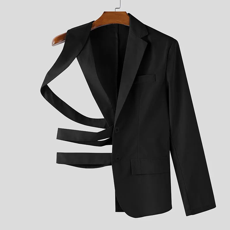 Damen nan asymmetrischer Blazer mit Riemendetails und Reverskragen Echo Archiv