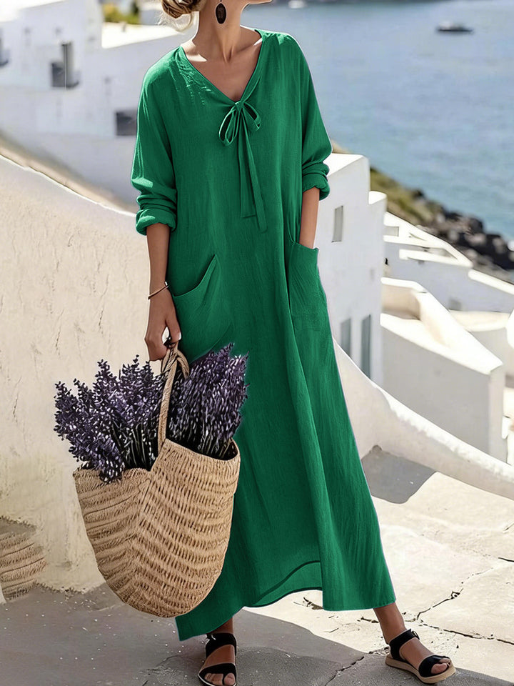 Damen Maxikleid mit seitlichen Taschen und Schleifendetails Echo Archiv