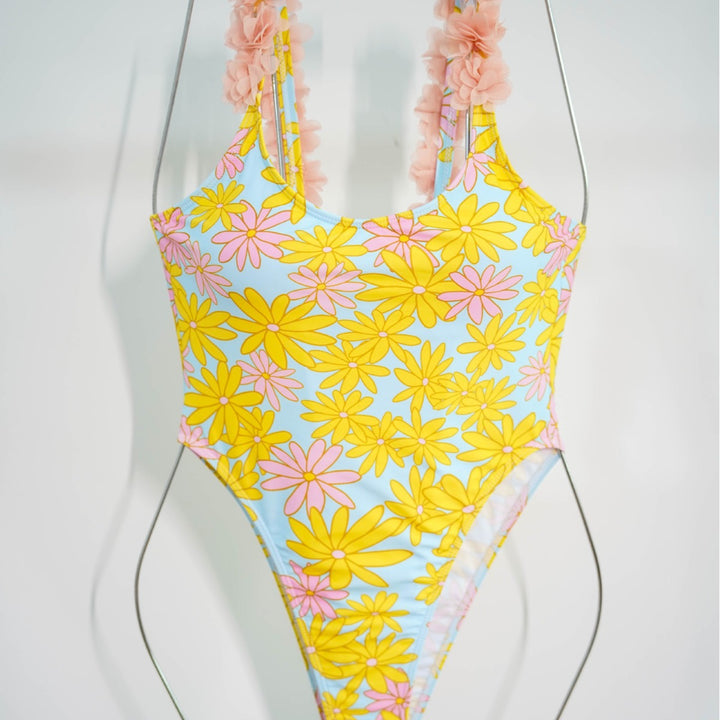 Damen Einteiler Badeanzug mit floralen Rüschendetails Echo Archiv