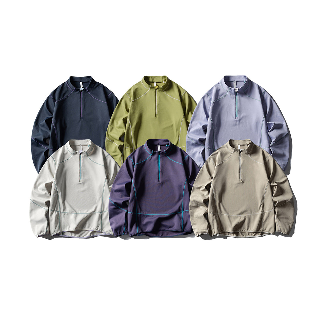 Unisex Halbzip-Fleecepullover mit Stehkragen, Flachnähten und verstellbarem Saum Echoarchiv