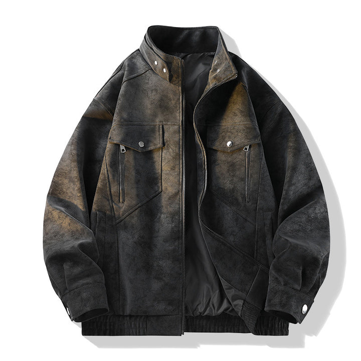 Herren Vintage-Optik Wildlederjacke mit Stehkragen, Utility-Taschen und Reißverschluss Echo Archiv