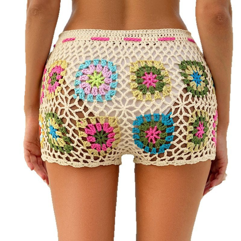 Damen Häkel-Shorts mit buntem Blumenmuster und verstellbarem Bund Echo Archiv