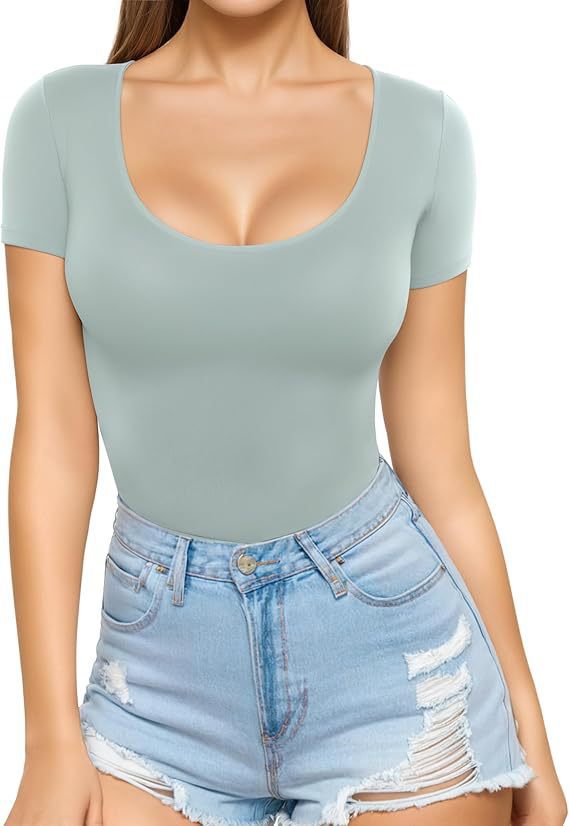 Damen figurbetontes Kurzarm-Body mit rundem Ausschnitt und nahtlosem Design Echo Archiv