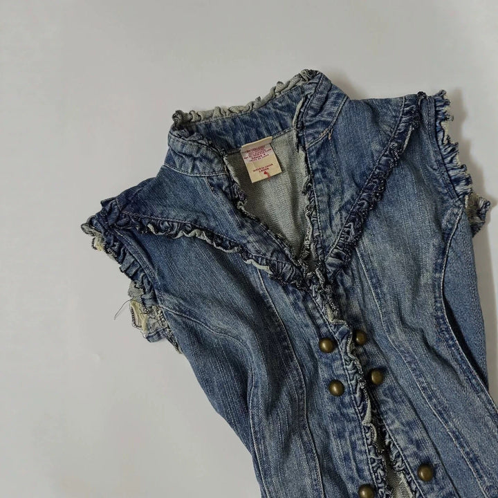 Damen Denim-Weste mit verspieltem Rüschendesign Echo Archiv