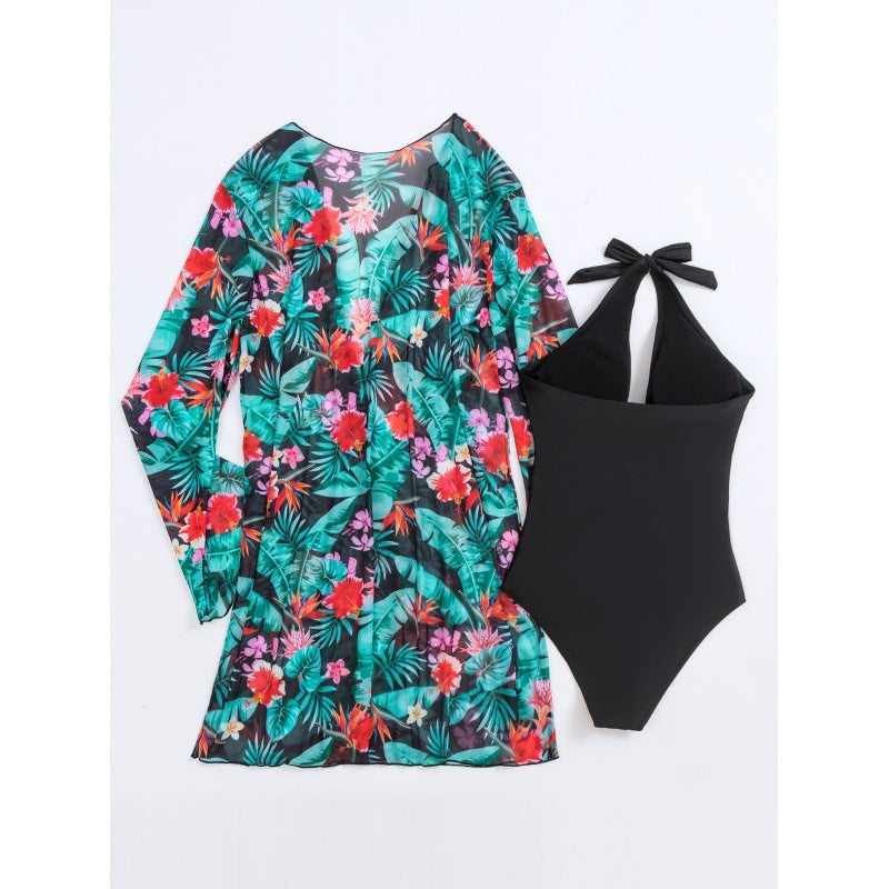 Damen Bademantel mit floralem Design und langen Ärmeln Echo Archiv