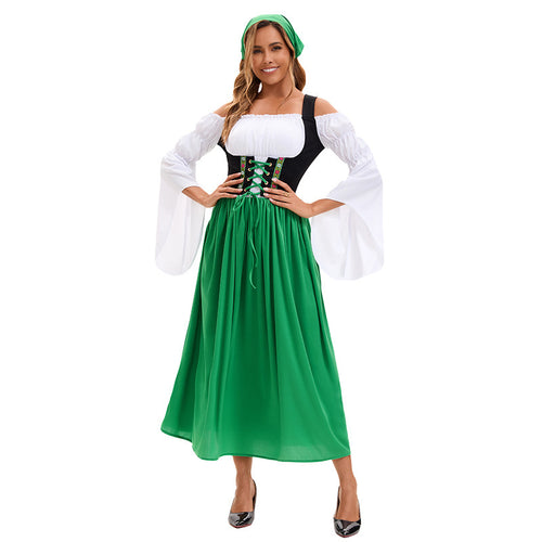 Damen nan bäuerliches Dirndlkleid mit Schnürcorsage und weiten Trompetenärmeln Echo Archiv