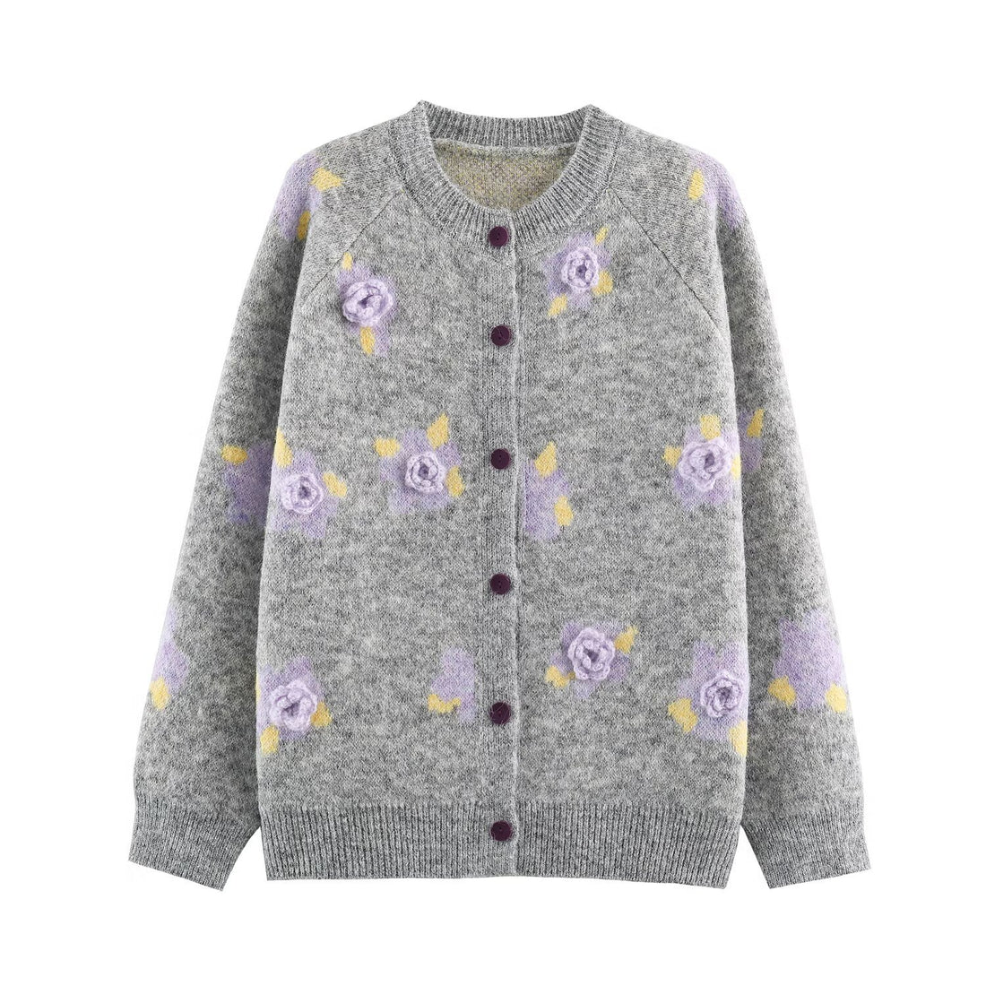 Damen Feinstrick-Zweiteiler Cardigan mit Blumen-Jacquard und tailliertem A-Linien Strickrock Echoarchiv