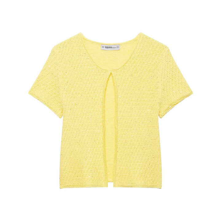 Damen Kurzärmelige Bouclé Strickjacke mit offenem Frontschlitz Echo Archiv