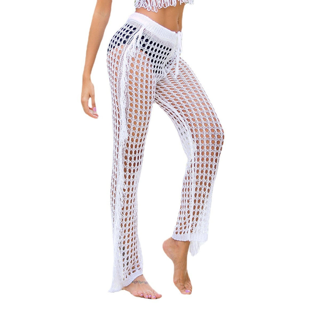 Damen Häkel-Strandhose mit fransigen Details und weitem Schnitt Echo Archiv