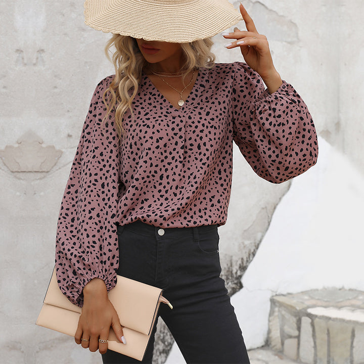 Damen Leichte Viskose-Bluse mit V‑Ausschnitt, elastischen Manschetten und Animal‑Print Echoarchiv