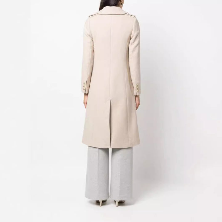 Damen Midilanger Doppelreihiger Tailoring‑Mantel mit taillierter Nahtführung und Zierriegeln Echoarchiv