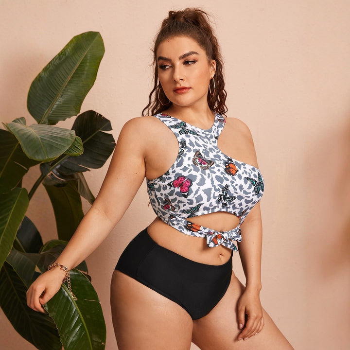 Damen Crop-Bikini-Oberteil mit modischem Bindedesign Echo Archiv