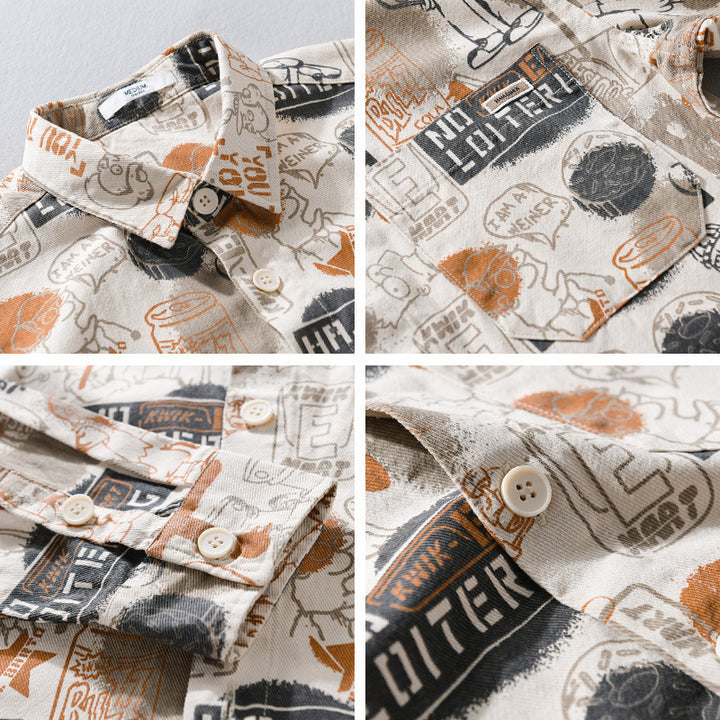 Herren Künstlerisches Grafik-Overshirt im Relaxed-Layering mit Allover-Sketchprint und Soft‑Touch‑Baumwollmix Echoarchiv