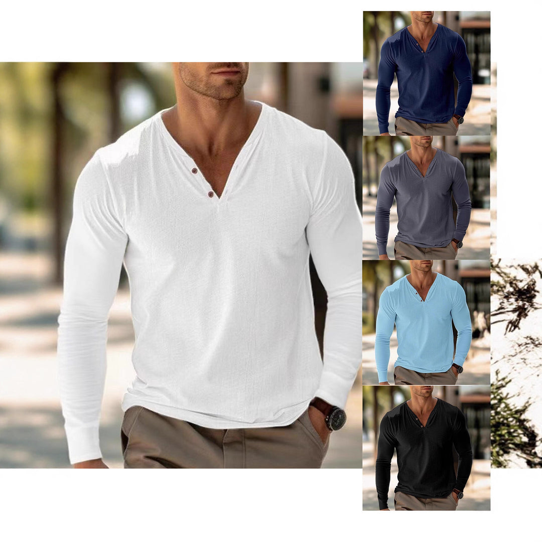 Herren Langarmshirt mit modernem Stehkragen und Knopfdetails Echoarchiv