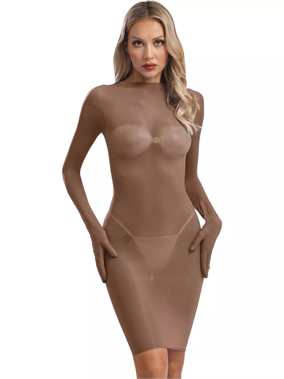 Damen Hautenges langärmeliges Kleid aus durchsichtigen Materialien Echo Archiv