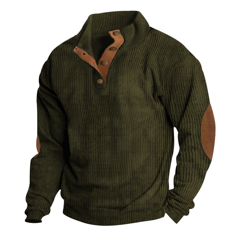 Herren nan rustikaler gerippter Pullover mit Henley-Kragen und lederartigen Ellbogenbesätzen Echo Archiv