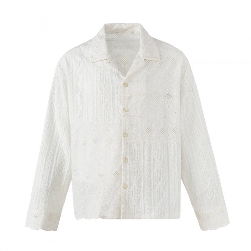 Damen Broderie-Anglaise-Hemdjacke im Boxy-Schnitt mit Hemdkragen und Knopfleiste Echo Archiv