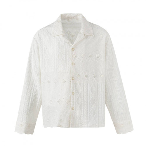 Damen Broderie-Anglaise-Hemdjacke im Boxy-Schnitt mit Hemdkragen und Knopfleiste Echo Archiv