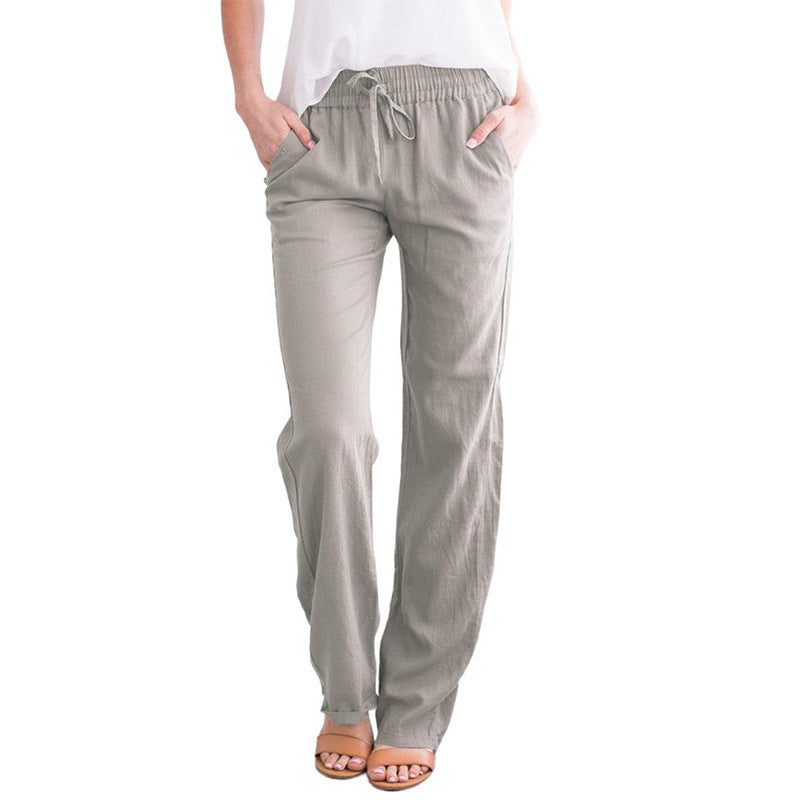 Damen Leichte Leinenoptik Palazzo-Hose mit Gummibund, Tunnelzug und Eingrifftaschen Echoarchiv