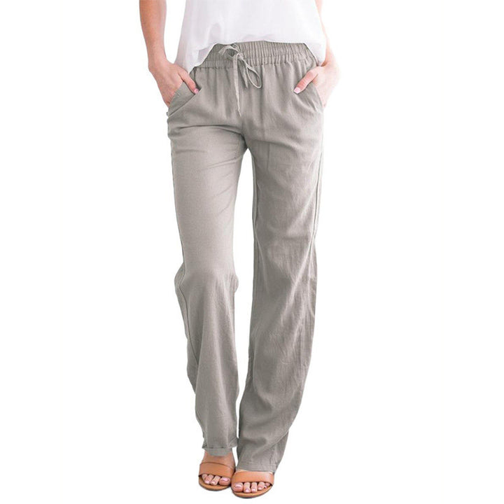 Damen Leichte Leinenoptik Palazzo-Hose mit Gummibund, Tunnelzug und Eingrifftaschen Echoarchiv