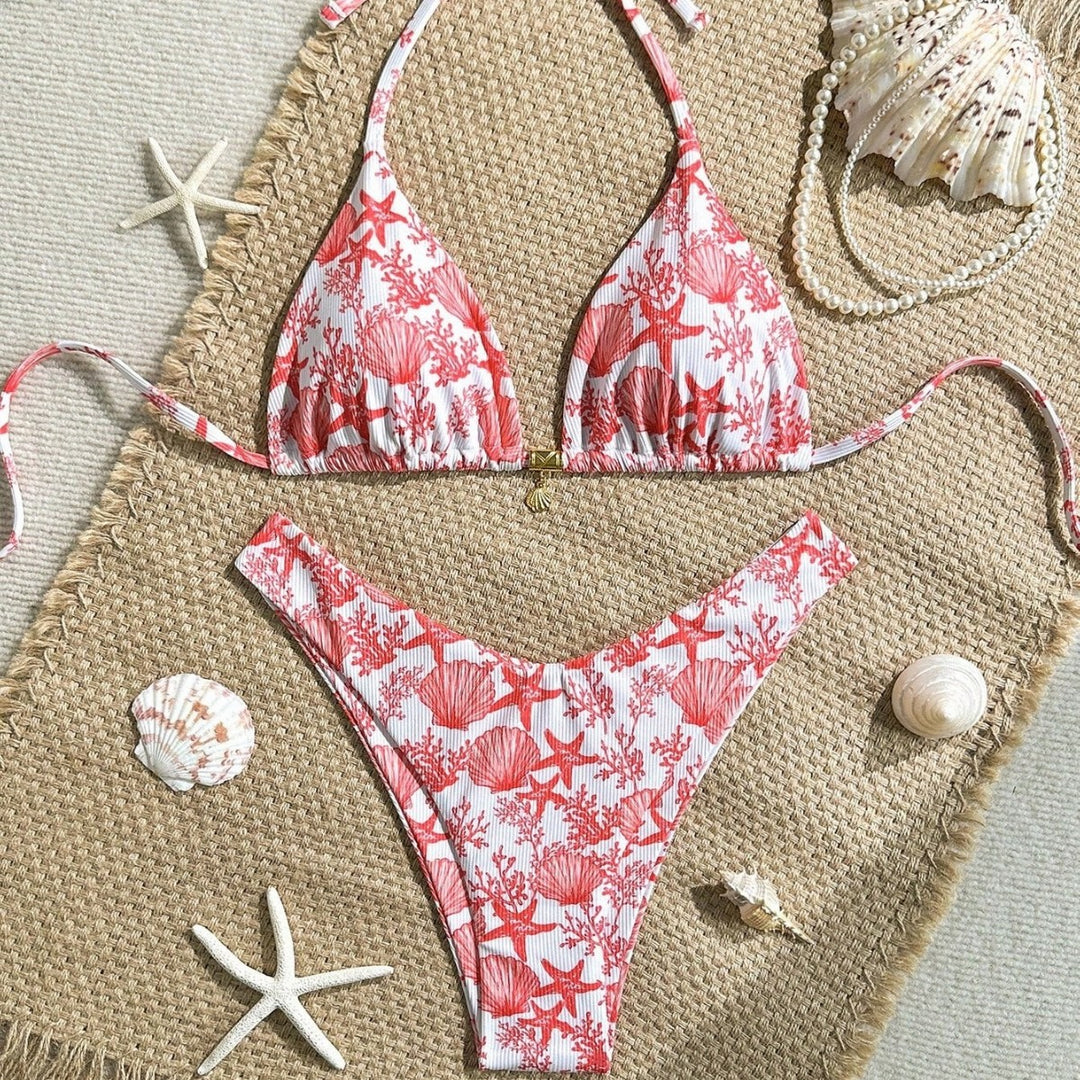 Damen Triangel-Bikini mit maritimem Korallenmuster Echo Archiv