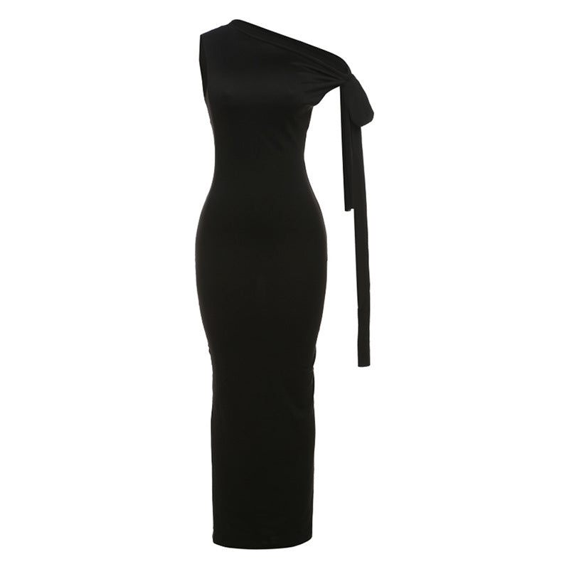 Damen Elegantes figurbetontes One-Shoulder-Maxikleid mit Schleife Echo Archiv