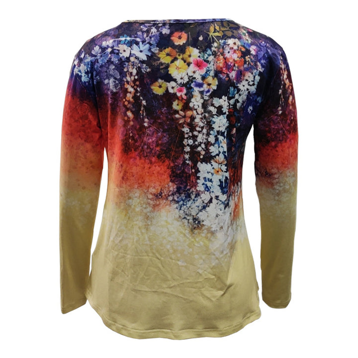 Damen Langärmeliges A-Linien-Shirt mit floralem Aquarellprint und Rundhals – Avérine