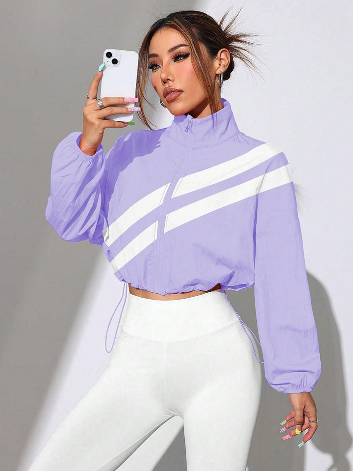 Damen Cropped Windbreaker‑Jacke mit hohem Kragen und Kordelzug Echo Archiv