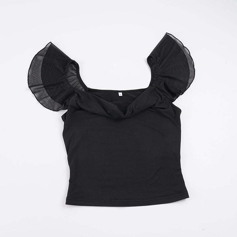 Damen elegantes Top mit schulterfreien Rüschendetails Echo Archiv