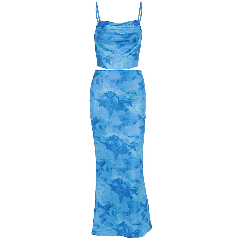 Damen elegante Kombination aus Crop-Top und Maxirock mit raffinierten Rüschen Echo Archiv
