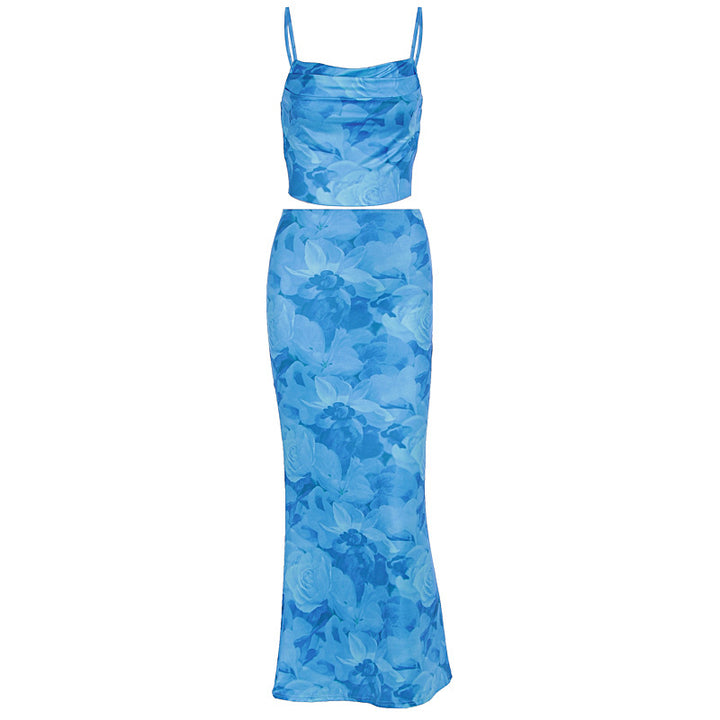 Damen elegante Kombination aus Crop-Top und Maxirock mit raffinierten Rüschen Echo Archiv