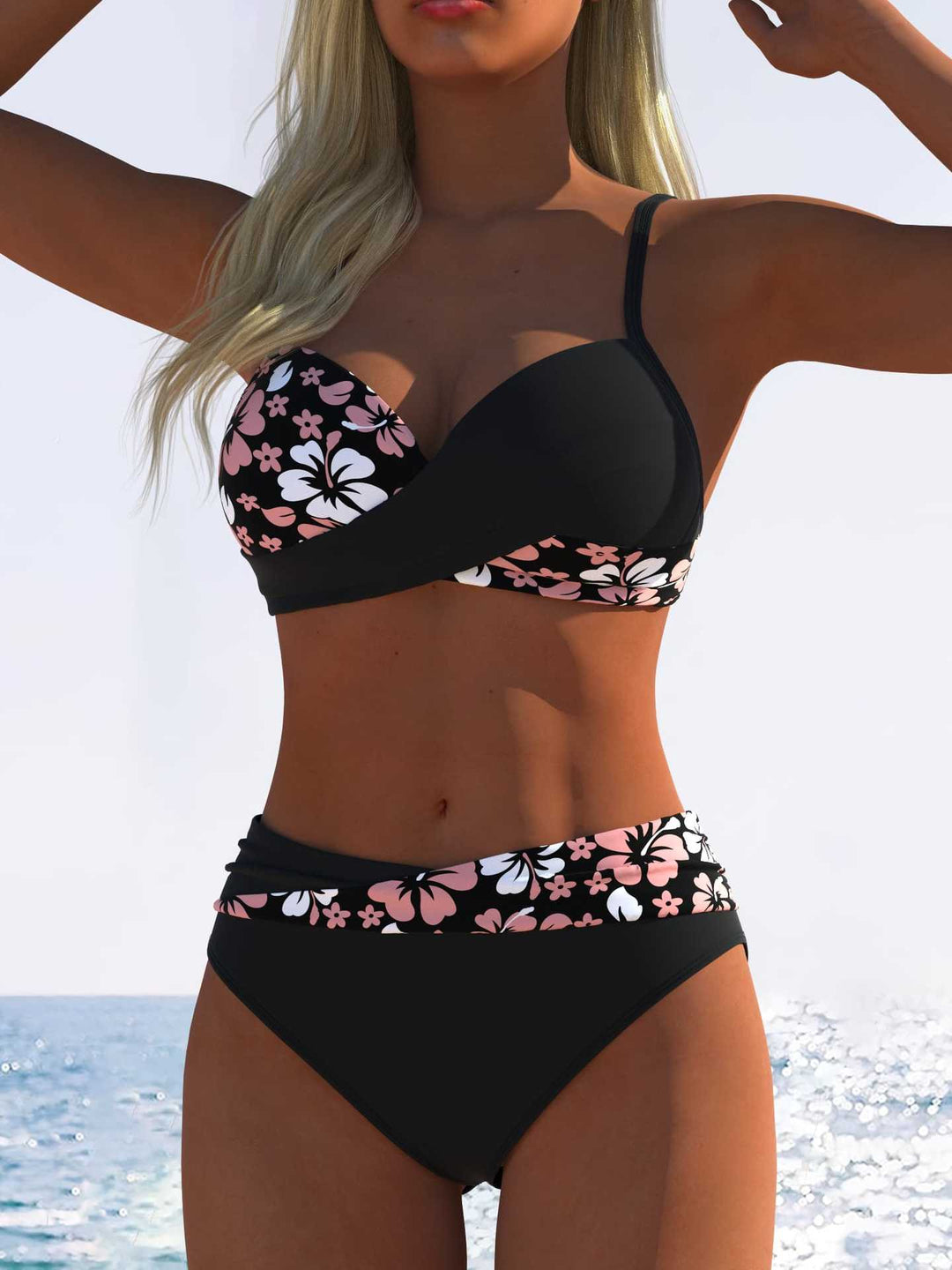 Damen Bikini-Set mit floralem Wickelmuster und bequemen High-Waist-Höschen Echo Archiv