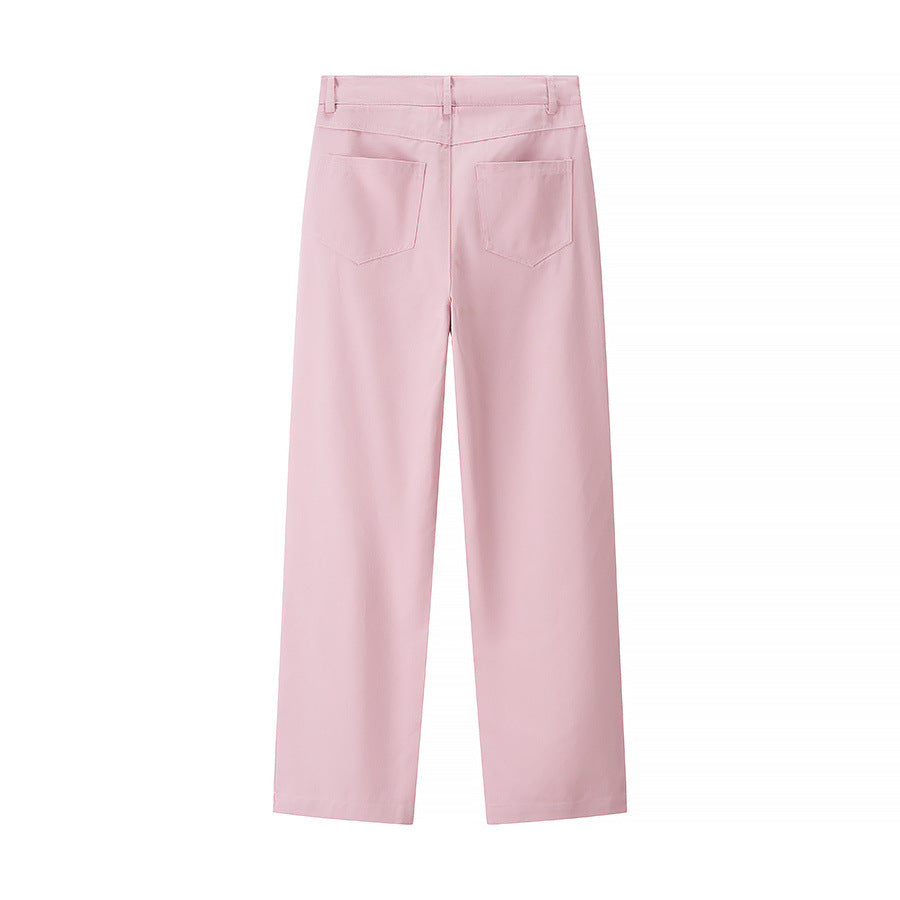 Damen nan hochtaillierte Straight‑Leg Hose mit Diamant‑Perforation und Eingrifftaschen Echo Archiv