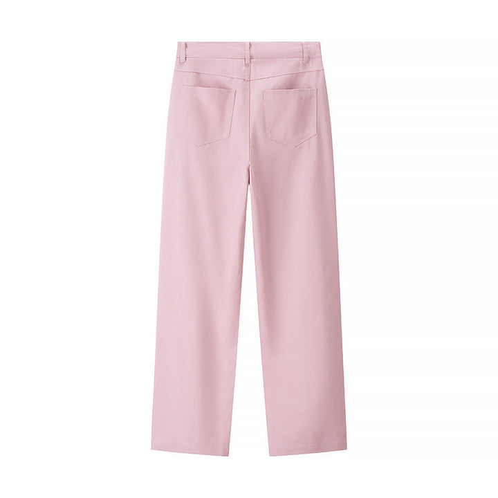 Damen nan hochtaillierte Straight‑Leg Hose mit Diamant‑Perforation und Eingrifftaschen Echo Archiv