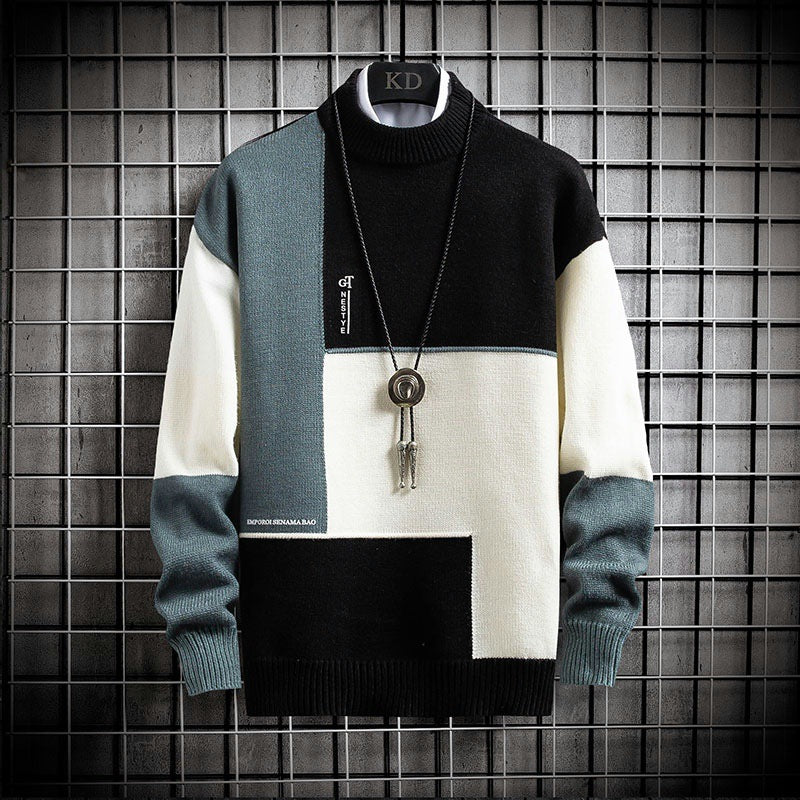 Herren nan blockfarbiger Oversize-Feinstrickpullover mit Stehkragen und gerippten Bündchen Echo Archiv